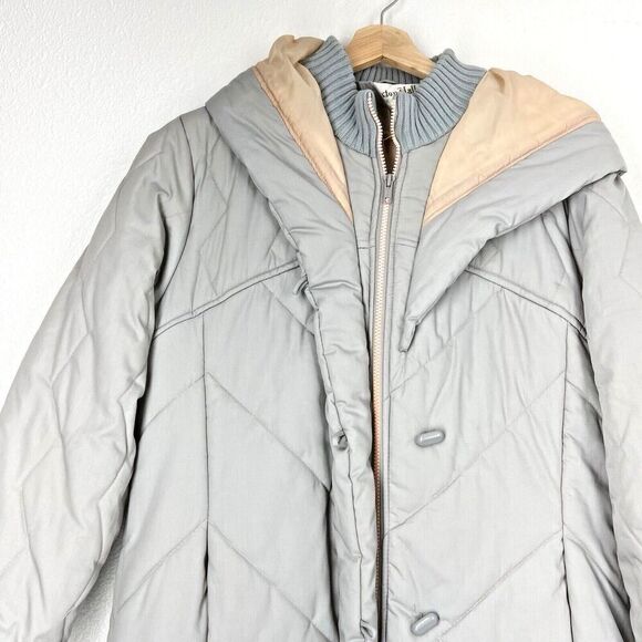 Saxton Hall VTG Made In Korea Quilted Down women Puffer Jacket Coat gray peach M - Picture 3 of 9